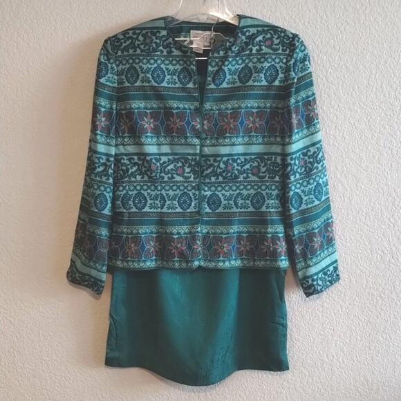 Adrianna Papell Vintage 100% Silk Two-Piece Jewel Tones Jacket & Skirt Set 8 - Picture 2 of 15